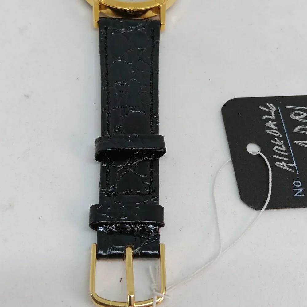 Airedale Terrier 33mm Women's Gold Tone Black Leather Band Dog Watch